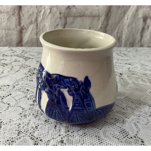 “Old Sleepy Eye” Porcelain Open Sugar Bowl Cobalt & Gray - Picture 2 of 7